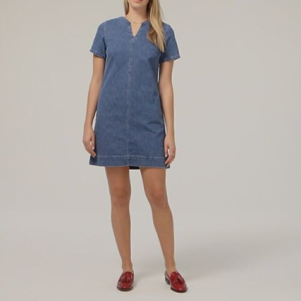 J. Crew‎ Blue Denim Short Sleeve V-Neck Mini Dress 4 - Picture 2 of 6